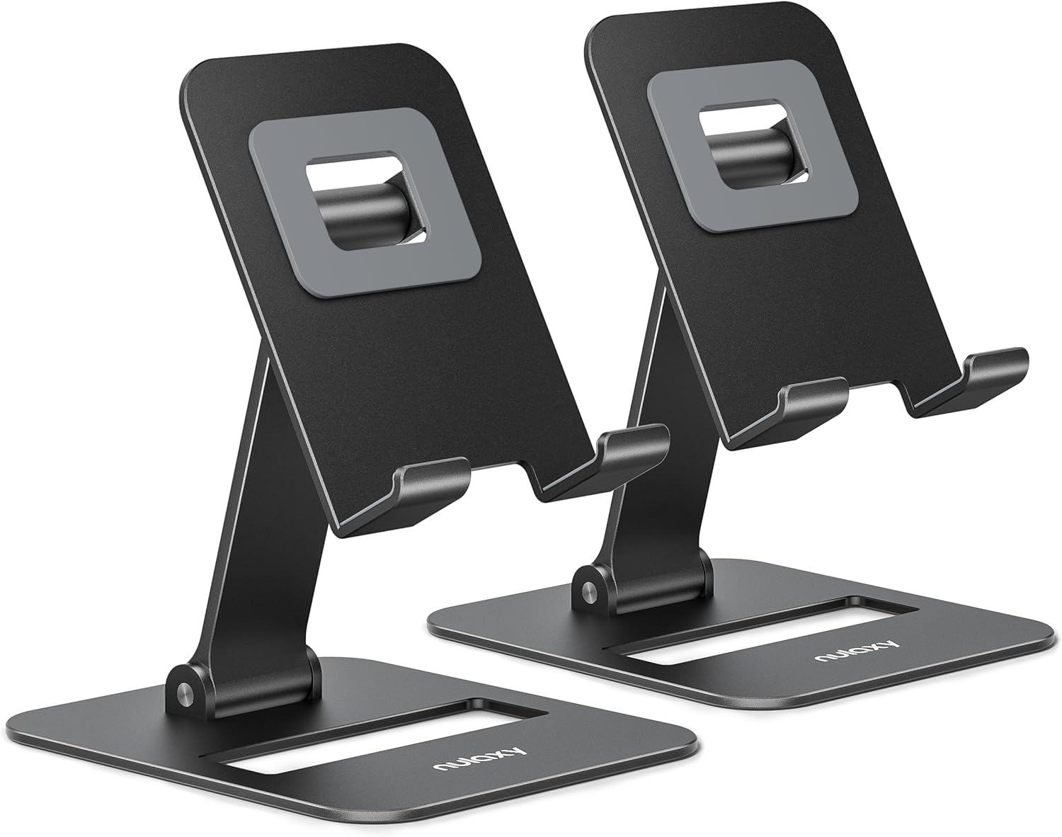 2 Pack Dual Folding Cell Phone Stand, Fully Adjustable Phone Holder for Desk, Compatible with iPhone 17 16 15 14 13 12 11, Nintendo Switch, All Phones, Black & Rose Gold