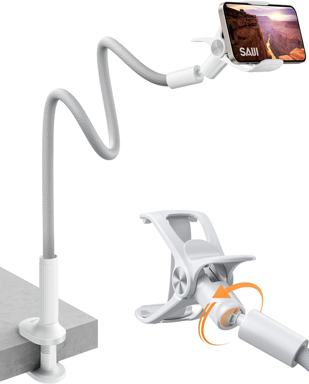 Gooseneck Bed Phone Holder, Flexible Long Arm Phone Mount for Desk, Clip Bracket Clamp Stand, iPhone Stand, Mobile Cell Phone Stand Document Camera Nintendo Switch