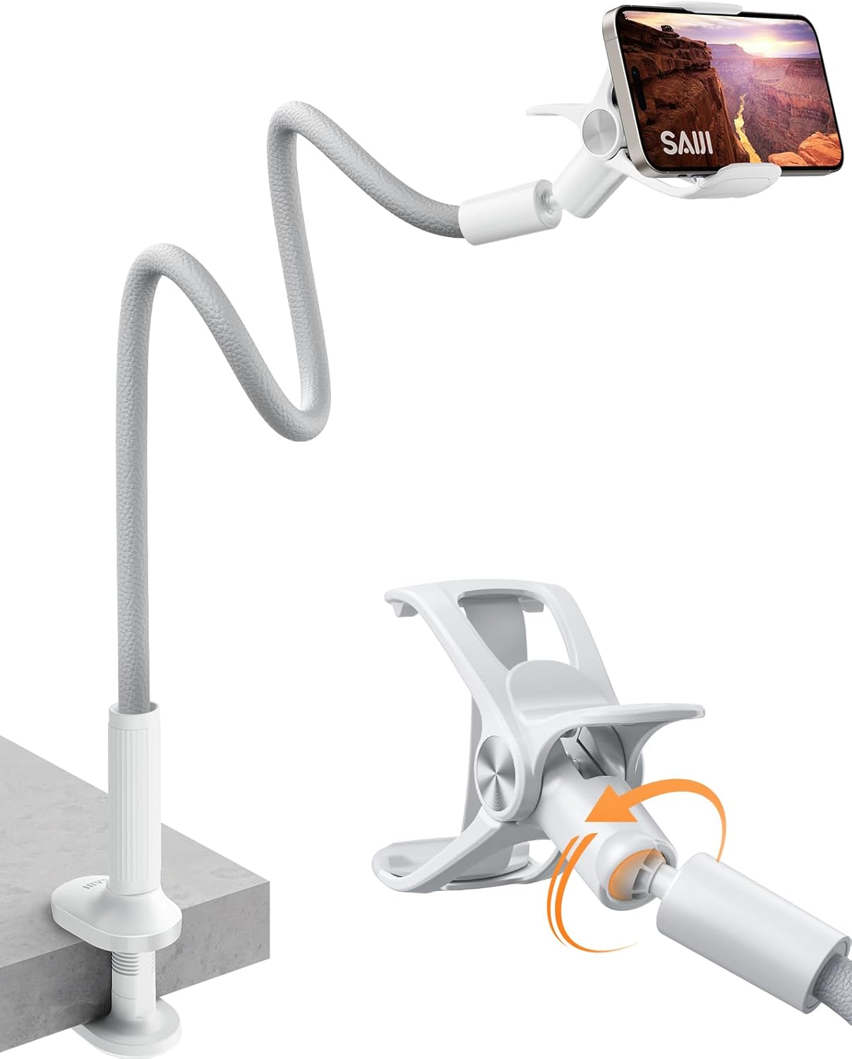 Gooseneck Bed Phone Holder, Flexible Long Arm Phone Mount for Desk, Clip Bracket Clamp Stand, iPhone Stand, Mobile Cell Phone Stand Document Camera Nintendo Switch