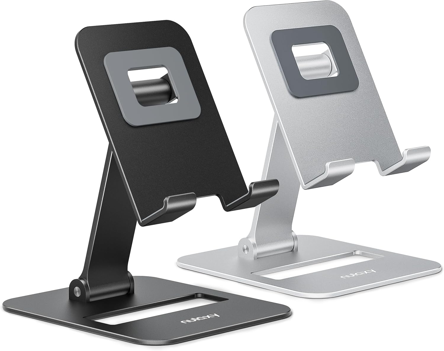 2 Pack Dual Folding Cell Phone Stand, Fully Adjustable Phone Holder for Desk, Compatible with iPhone 17 16 15 14 13 12 11, Nintendo Switch, All Phones, Black & Rose Gold
