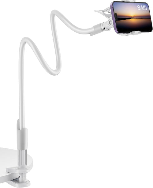 Gooseneck Bed Phone Holder, Flexible Long Arm Phone Mount for Desk, Clip Bracket Clamp Stand, iPhone Stand, Mobile Cell Phone Stand Document Camera Nintendo Switch