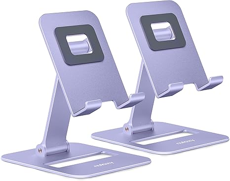 2 Pack Dual Folding Cell Phone Stand, Fully Adjustable Phone Holder for Desk, Compatible with iPhone 17 16 15 14 13 12 11, Nintendo Switch, All Phones, Black & Rose Gold