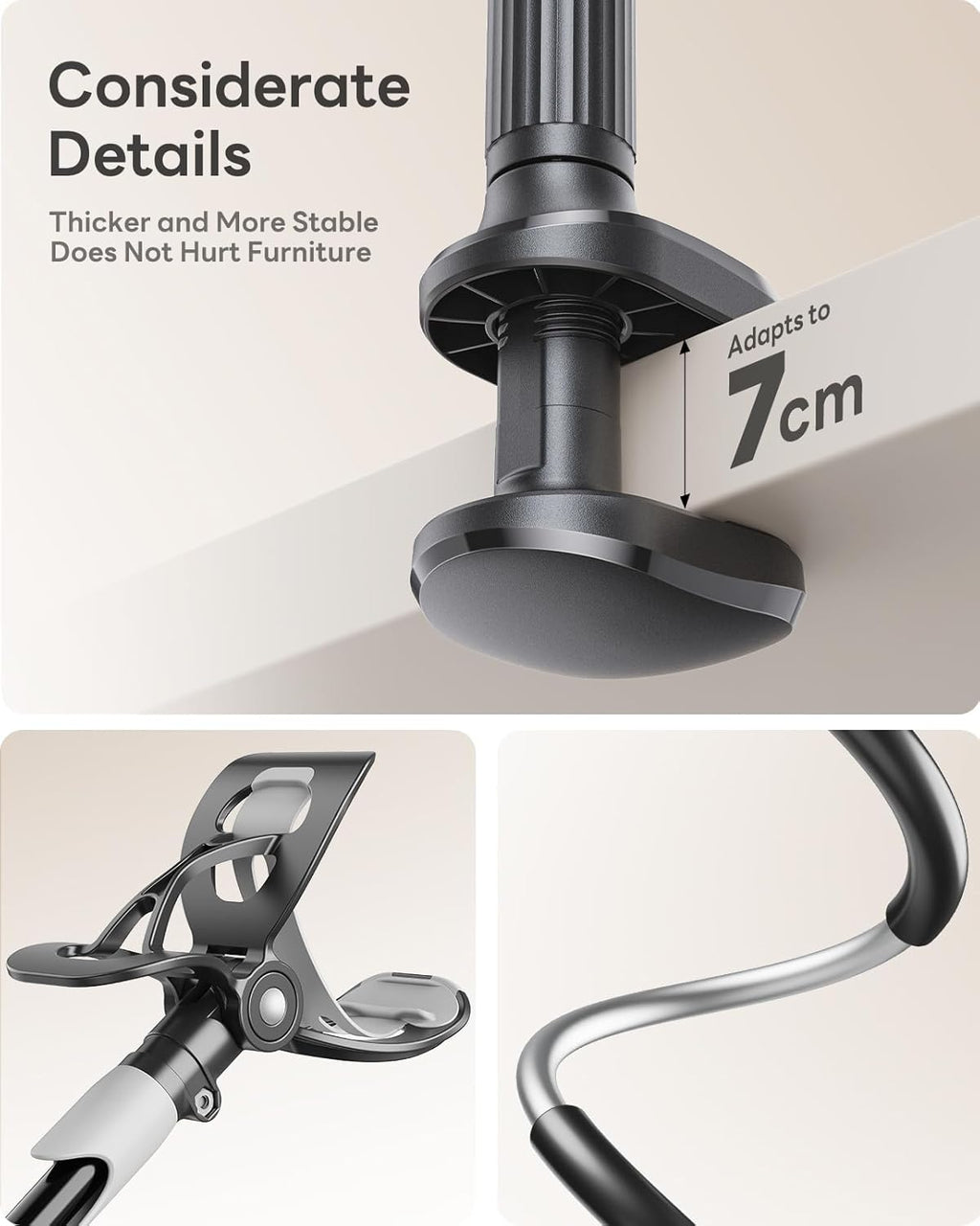 Gooseneck Bed Phone Holder, Flexible Long Arm Phone Mount for Desk, Clip Bracket Clamp Stand, iPhone Stand, Mobile Cell Phone Stand Document Camera Nintendo Switch