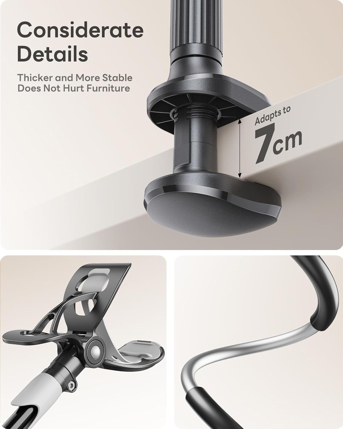 Gooseneck Bed Phone Holder, Flexible Long Arm Phone Mount for Desk, Clip Bracket Clamp Stand, iPhone Stand, Mobile Cell Phone Stand Document Camera Nintendo Switch