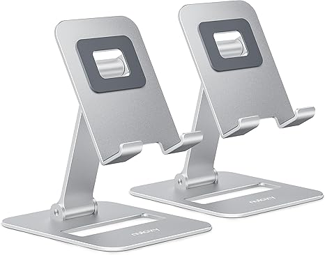 2 Pack Dual Folding Cell Phone Stand, Fully Adjustable Phone Holder for Desk, Compatible with iPhone 17 16 15 14 13 12 11, Nintendo Switch, All Phones, Black & Rose Gold