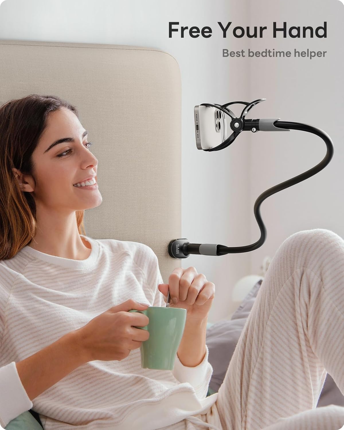 Gooseneck Bed Phone Holder, Flexible Long Arm Phone Mount for Desk, Clip Bracket Clamp Stand, iPhone Stand, Mobile Cell Phone Stand Document Camera Nintendo Switch
