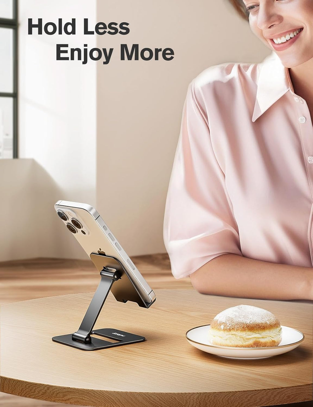2 Pack Dual Folding Cell Phone Stand, Fully Adjustable Phone Holder for Desk, Compatible with iPhone 17 16 15 14 13 12 11, Nintendo Switch, All Phones, Black & Rose Gold