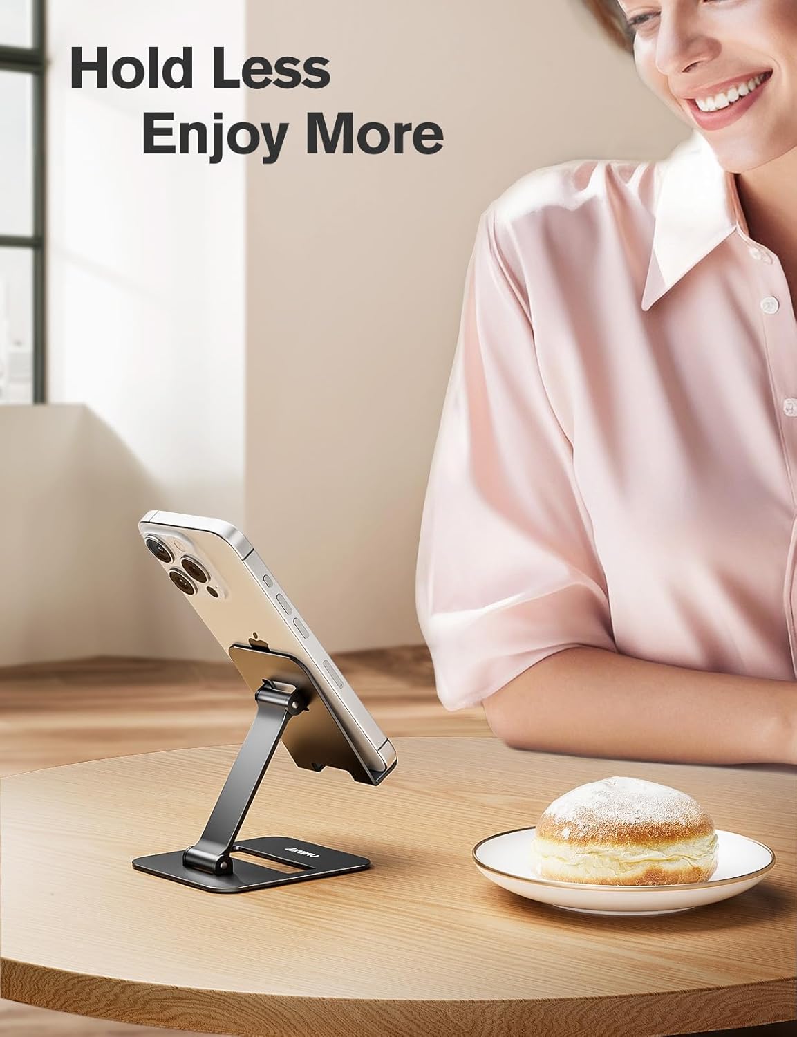 2 Pack Dual Folding Cell Phone Stand, Fully Adjustable Phone Holder for Desk, Compatible with iPhone 17 16 15 14 13 12 11, Nintendo Switch, All Phones, Black & Rose Gold