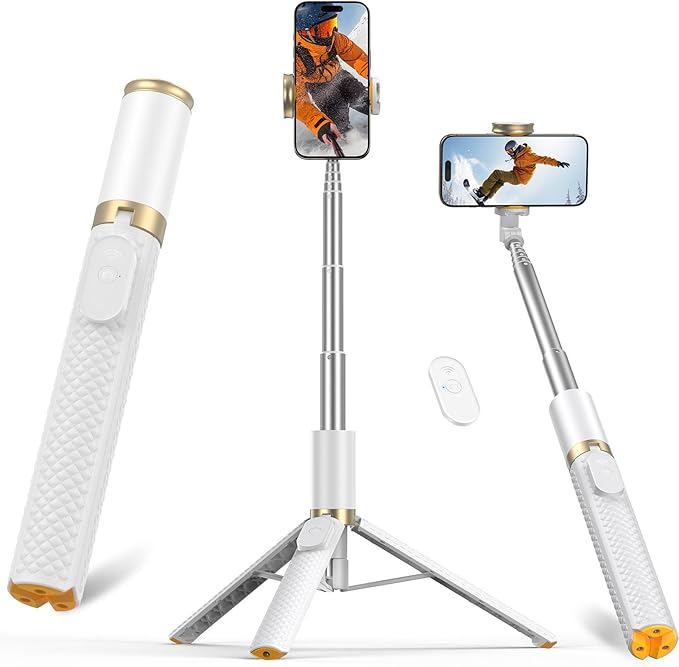 Phone Tripod & Selfie Stick with Remote, Portable, Lightweight for Video Recording Vlog, Extendable Travel Tripod Stand Compatible with iPhone Android, Black Grey Pink Purple White, 62"