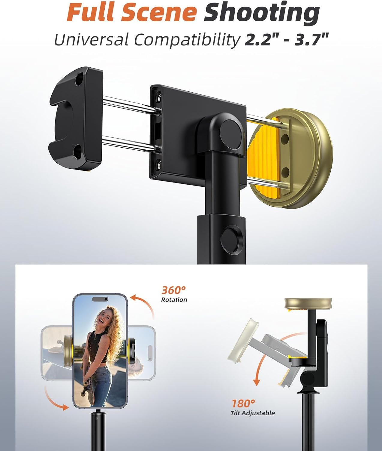 Phone Tripod & Selfie Stick with Remote, Portable, Lightweight for Video Recording Vlog, Extendable Travel Tripod Stand Compatible with iPhone Android, Black Grey Pink Purple White, 62"