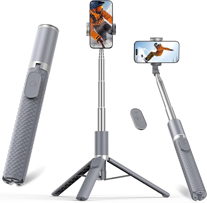 Phone Tripod & Selfie Stick with Remote, Portable, Lightweight for Video Recording Vlog, Extendable Travel Tripod Stand Compatible with iPhone Android, Black Grey Pink Purple White, 62"