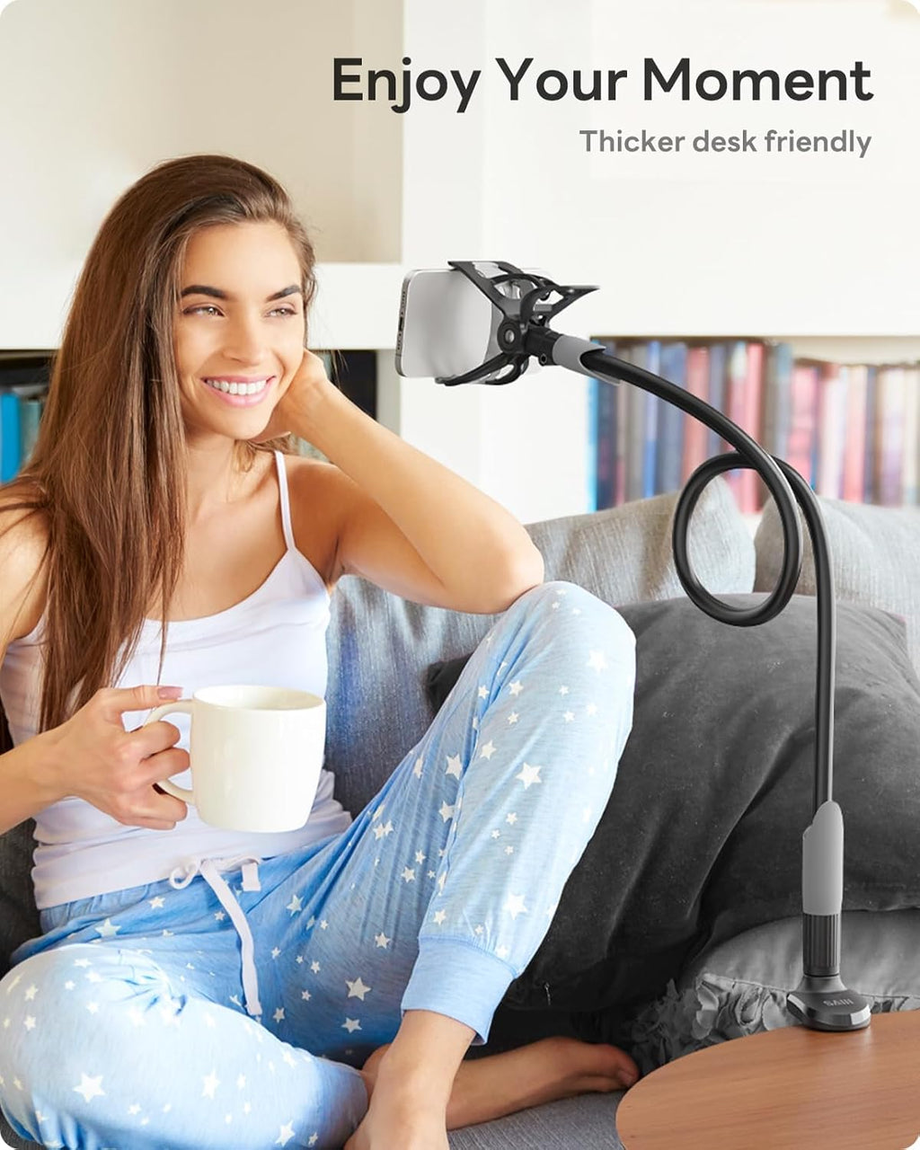 Gooseneck Bed Phone Holder, Flexible Long Arm Phone Mount for Desk, Clip Bracket Clamp Stand, iPhone Stand, Mobile Cell Phone Stand Document Camera Nintendo Switch