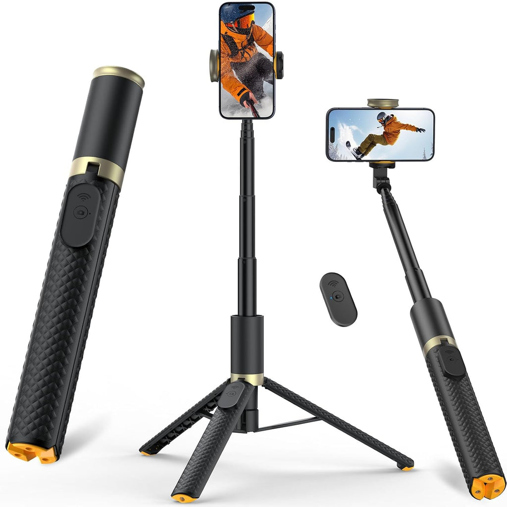 Phone Tripod & Selfie Stick with Remote, Portable, Lightweight for Video Recording Vlog, Extendable Travel Tripod Stand Compatible with iPhone Android, Black Grey Pink Purple White, 62"