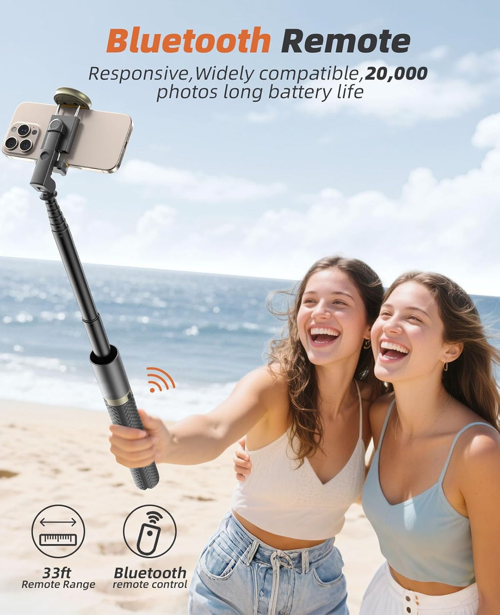 Phone Tripod & Selfie Stick with Remote, Portable, Lightweight for Video Recording Vlog, Extendable Travel Tripod Stand Compatible with iPhone Android, Black Grey Pink Purple White, 62"